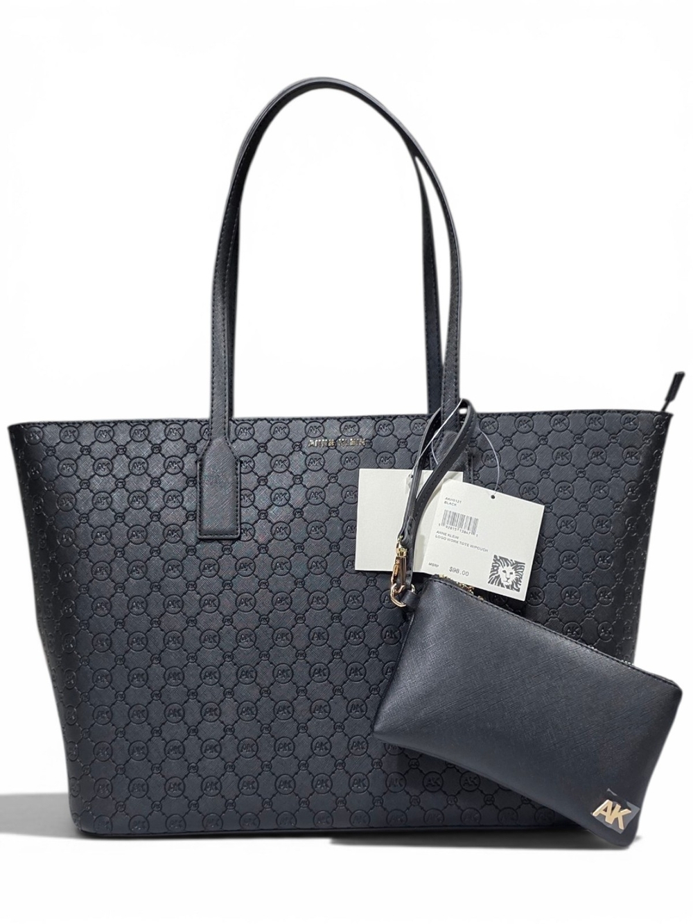 Anne Klein Logo Tote Bag with Pouch | Black | Gold Hardware | NWT | Set of 2